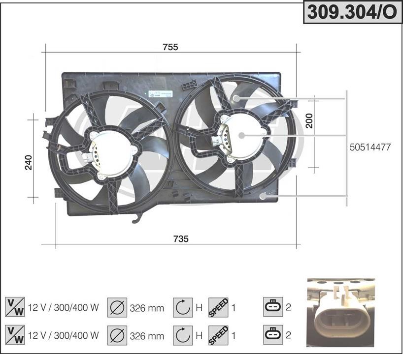 AHE 309.304/O Fan, radiator 309304O