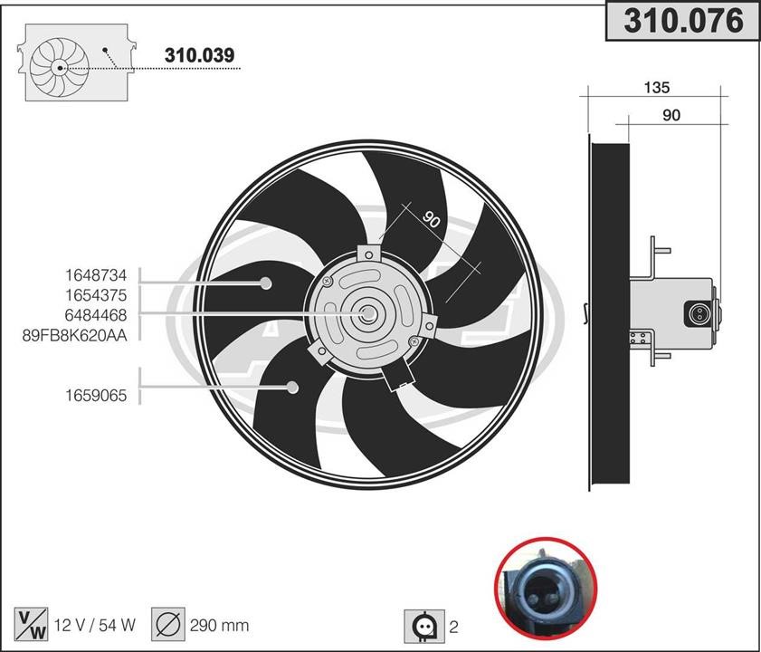 AHE 310.076 Fan, radiator 310076