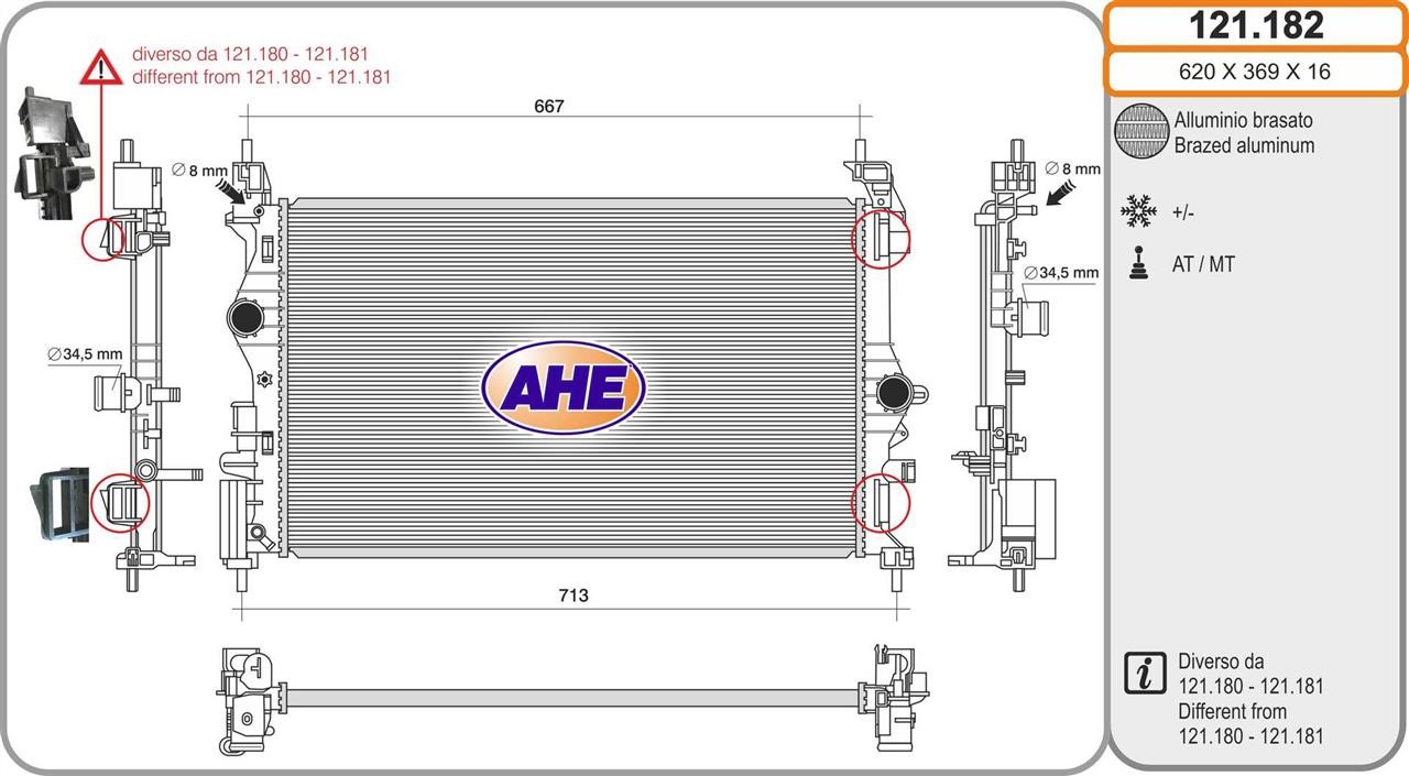 AHE 121.182 Radiator, engine cooling 121182