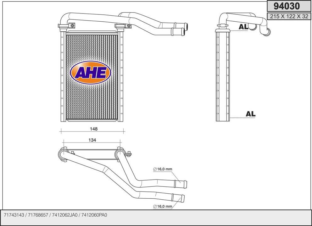 AHE 94030 Heat Exchanger, interior heating 94030