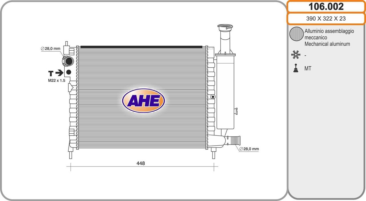 AHE 106.002 Radiator, engine cooling 106002