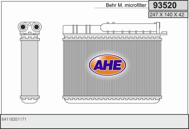 AHE 93520 Heat exchanger, interior heating 93520