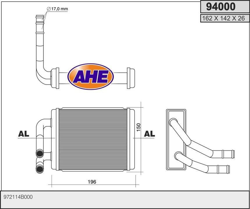 AHE 94000 Heat Exchanger, interior heating 94000