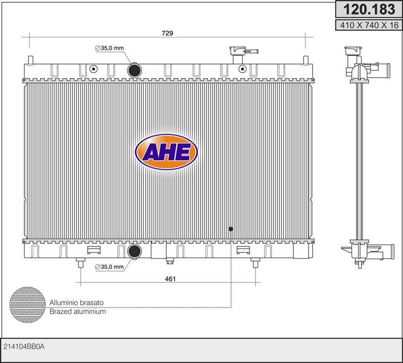 AHE 120.183 Radiator, engine cooling 120183