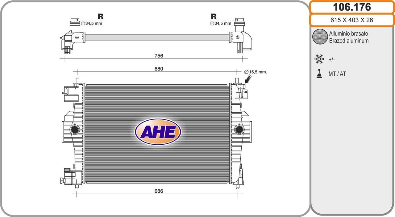 AHE 106.176 Radiator, engine cooling 106176