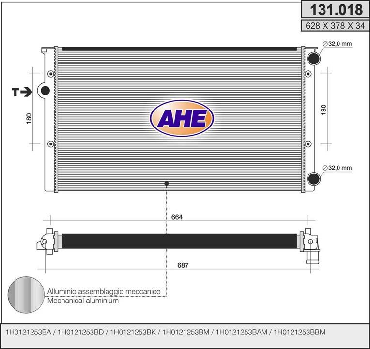 AHE 131.018 Radiator, engine cooling 131018