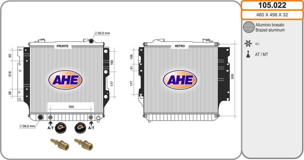 AHE 105.022 Radiator, engine cooling 105022