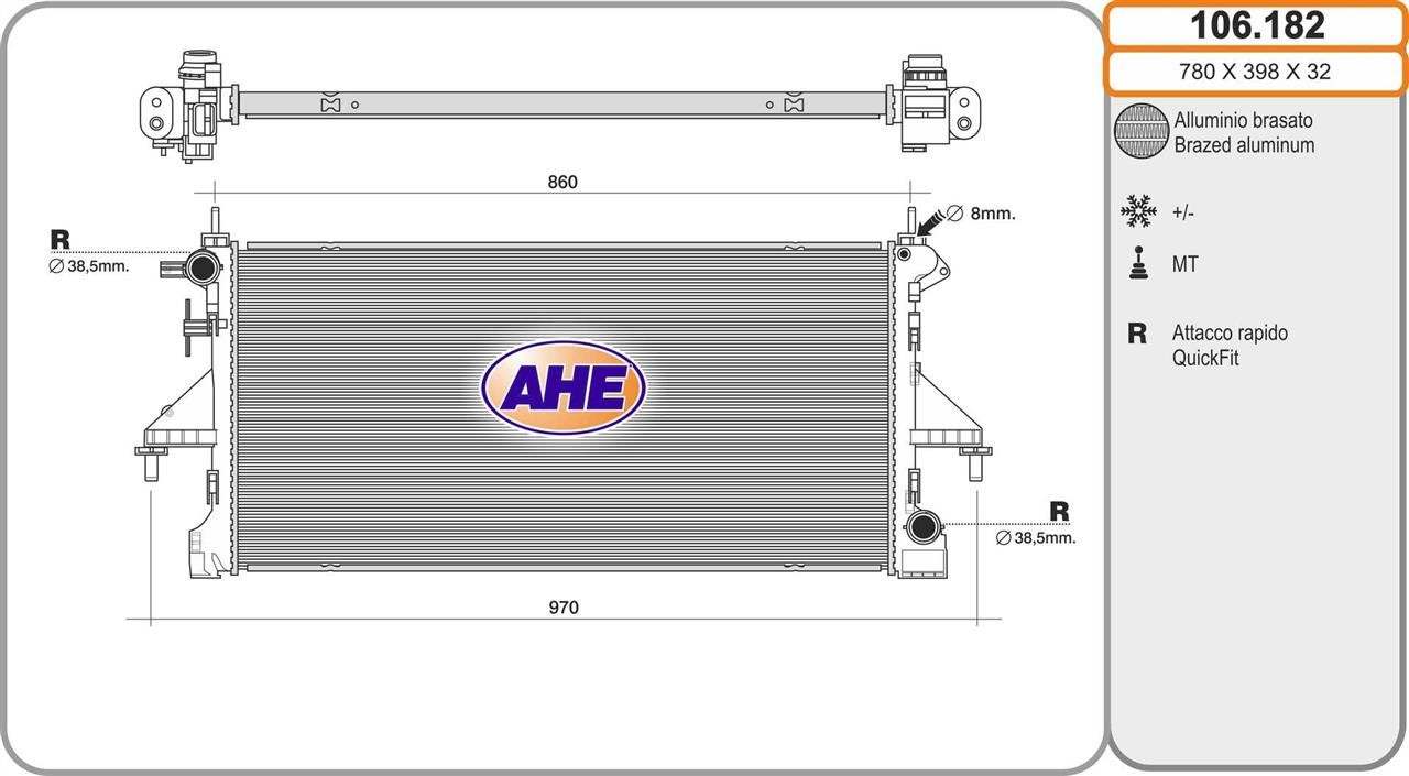 AHE 106.182 Radiator, engine cooling 106182