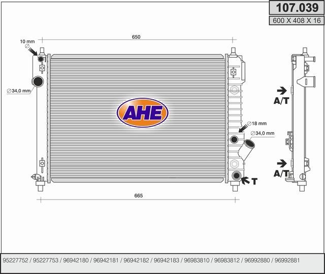 AHE 107.039 Radiator, engine cooling 107039