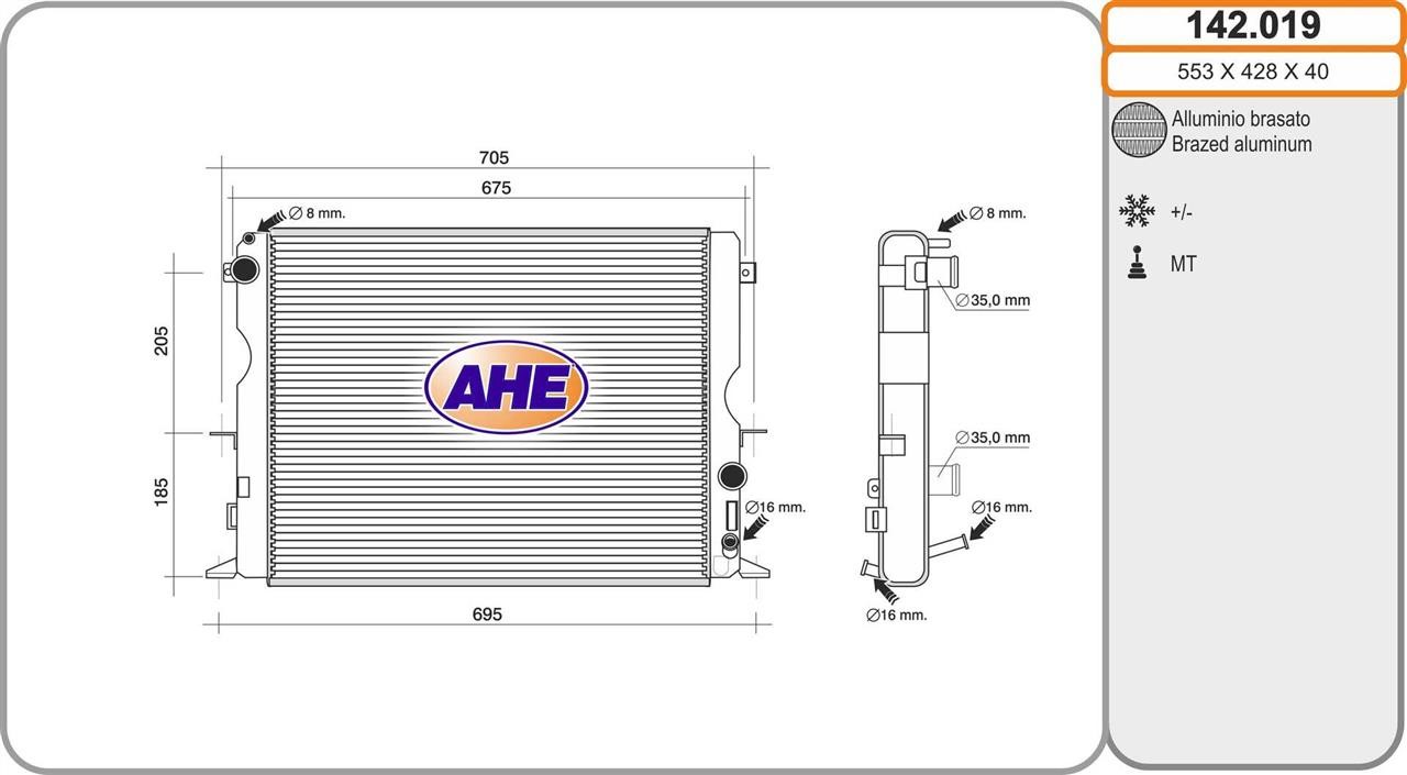 AHE 142.019 Radiator, engine cooling 142019