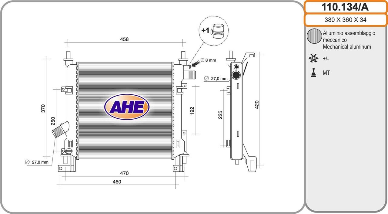 AHE 110.134/A Radiator, engine cooling 110134A