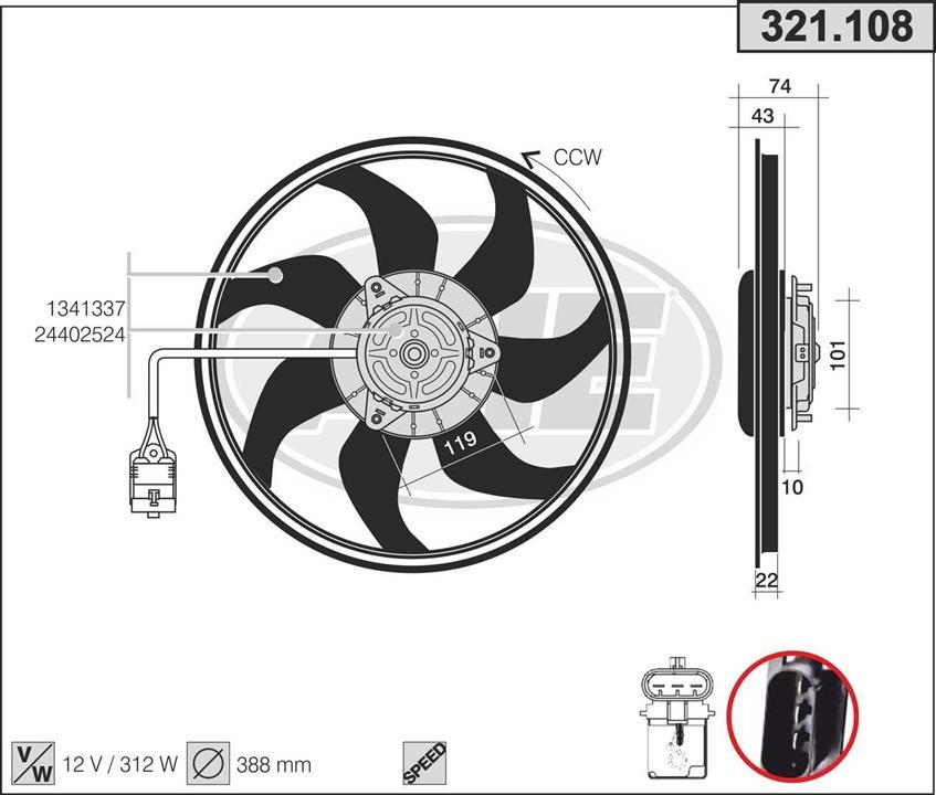 AHE 321.108 Fan, radiator 321108
