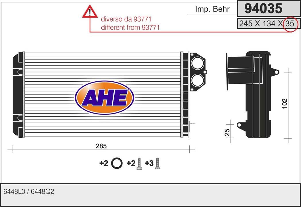 AHE 94035 Heat Exchanger, interior heating 94035