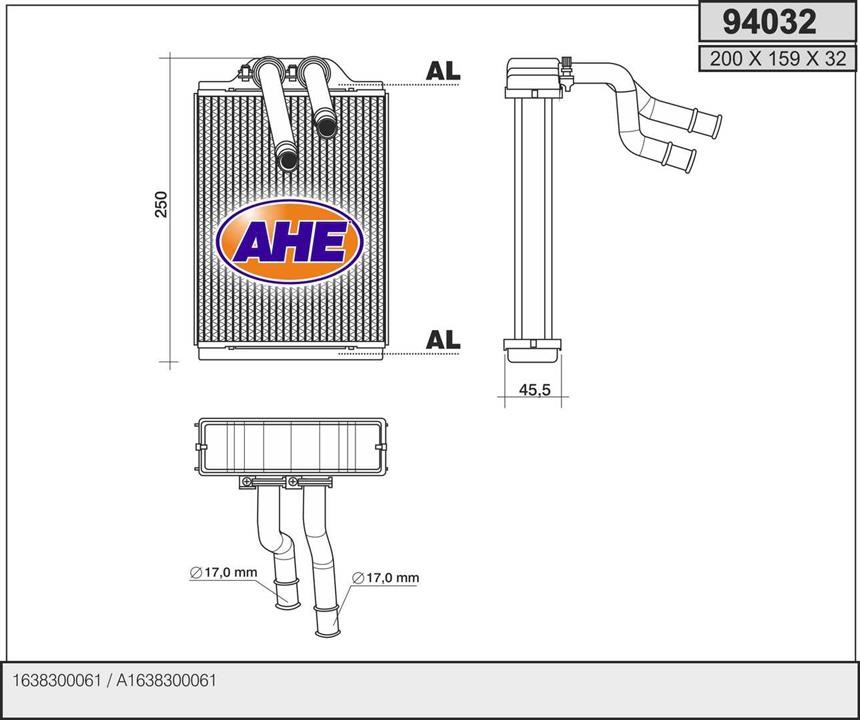 AHE 94032 Heat Exchanger, interior heating 94032