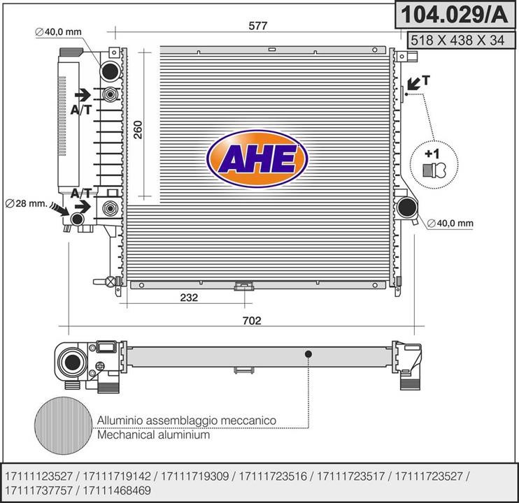 AHE 104.029/A Radiator, engine cooling 104029A