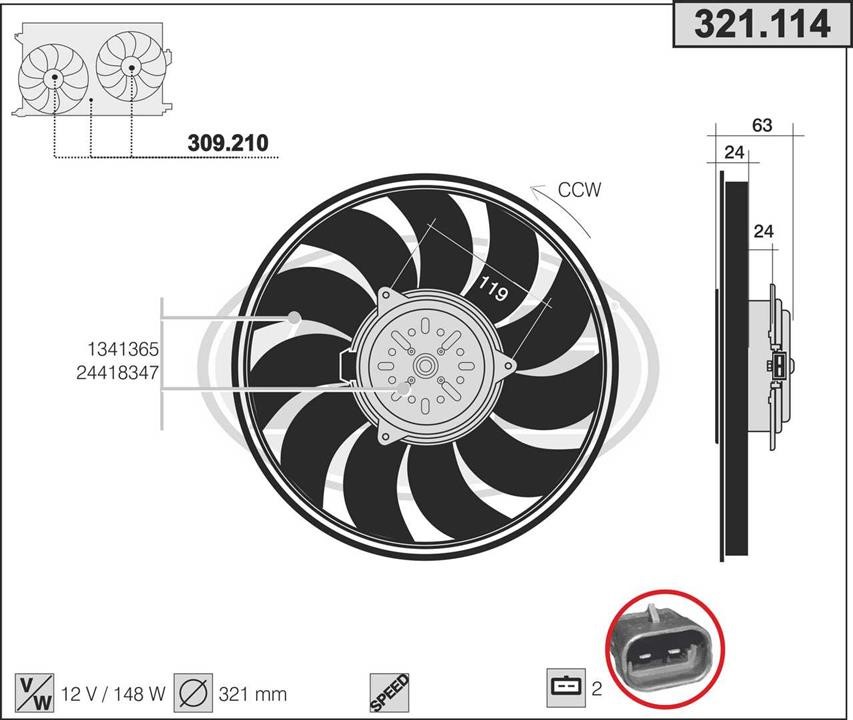 AHE 321.114 Fan, radiator 321114