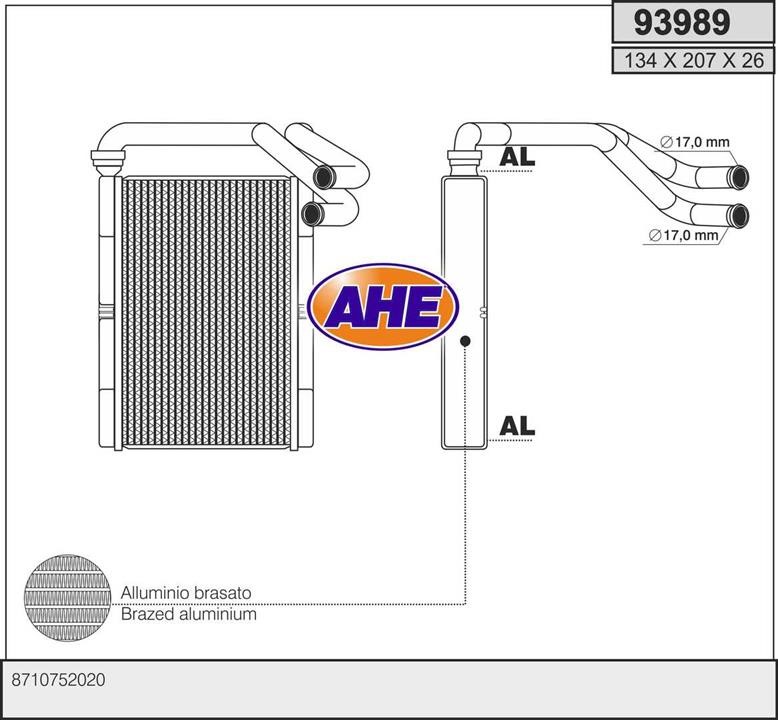 AHE 93989 Heat Exchanger, interior heating 93989