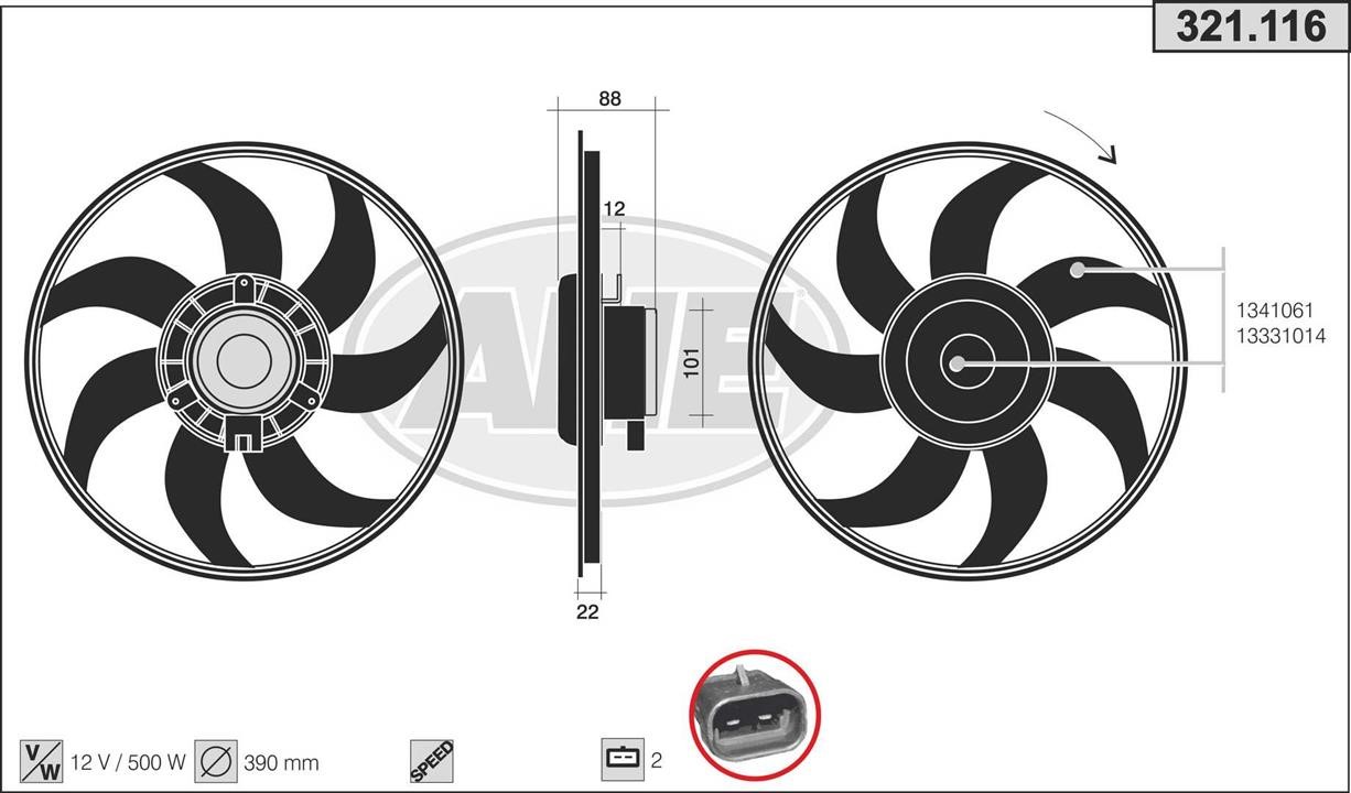 AHE 321.116 Hub, engine cooling fan wheel 321116