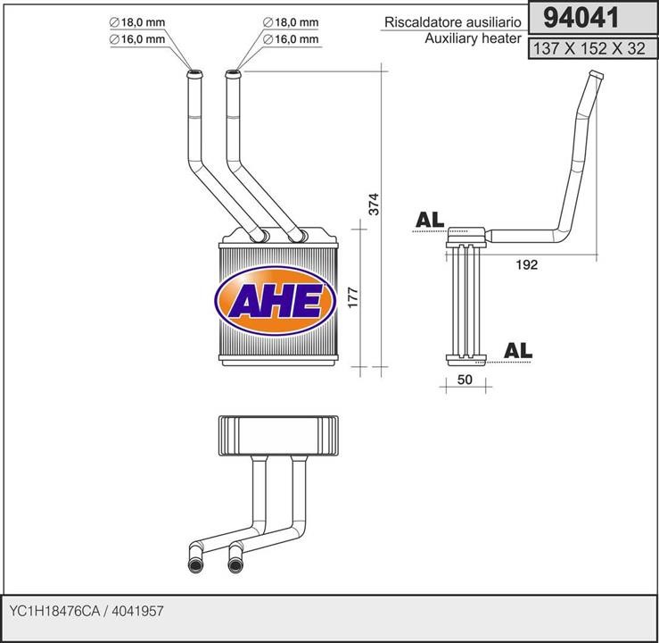 AHE 94041 Heat Exchanger, interior heating 94041