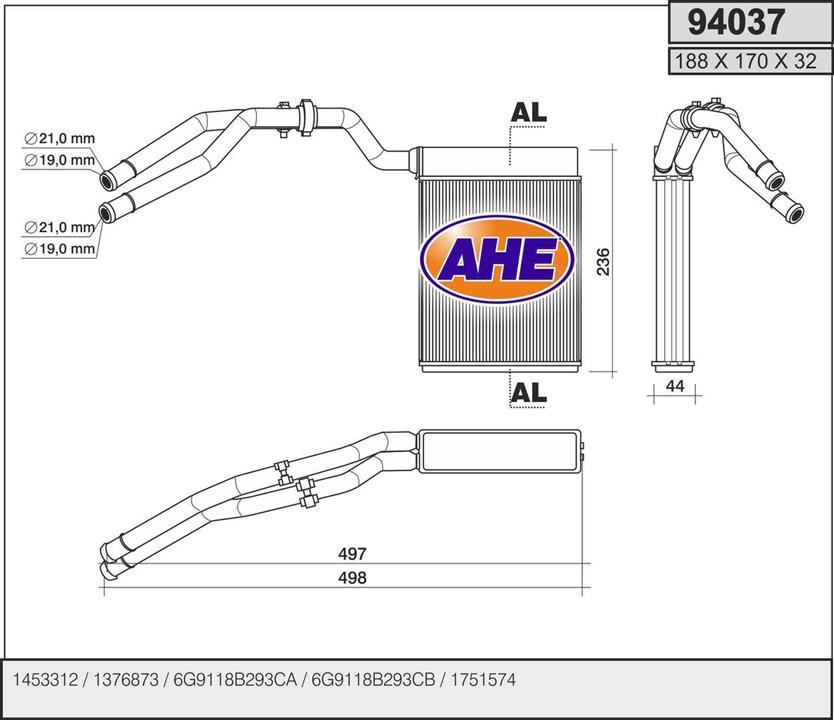 AHE 94037 Heat Exchanger, interior heating 94037