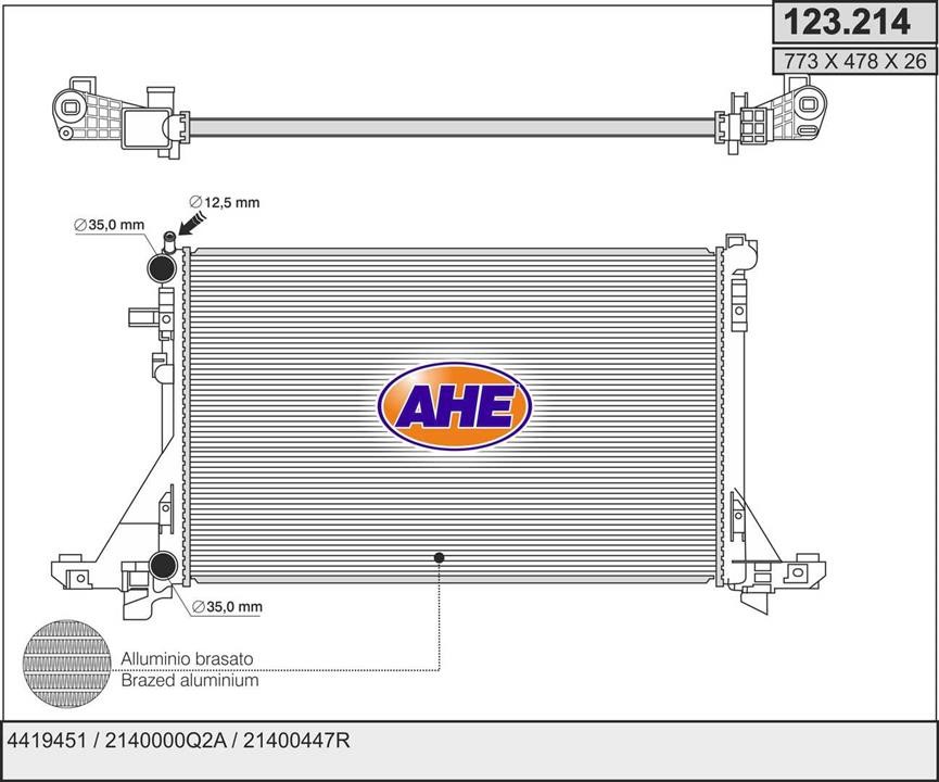 AHE 123.214 Radiator, engine cooling 123214