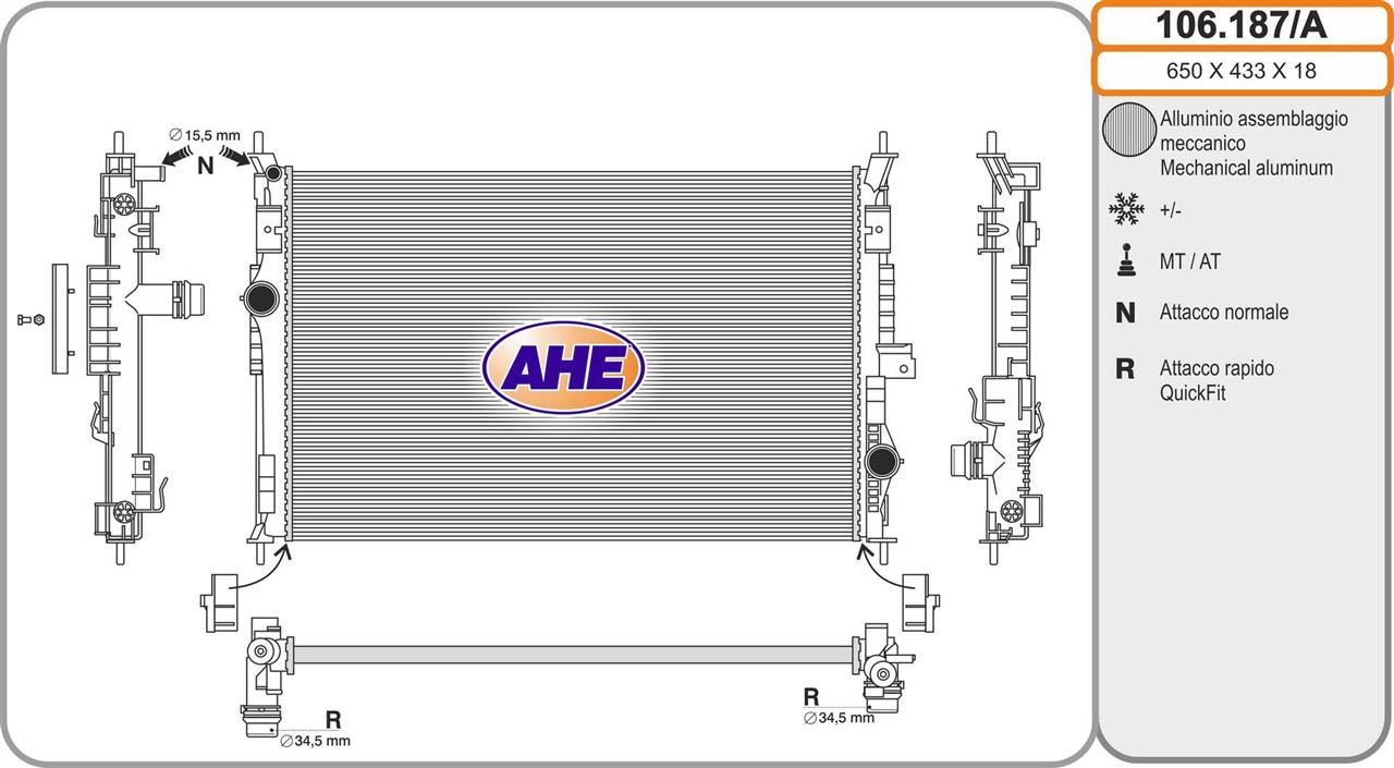 AHE 106.187/A Radiator, engine cooling 106187A