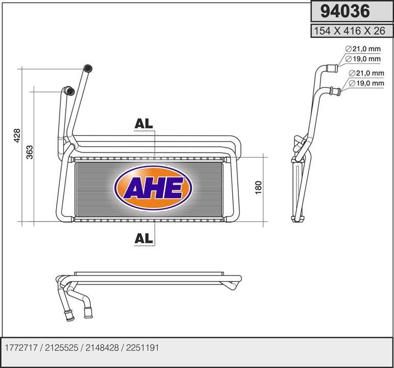 AHE 94036 Heat Exchanger, interior heating 94036