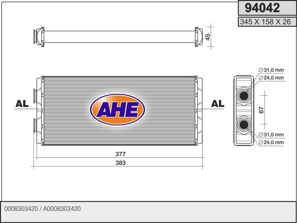 AHE 94042 Heat Exchanger, interior heating 94042