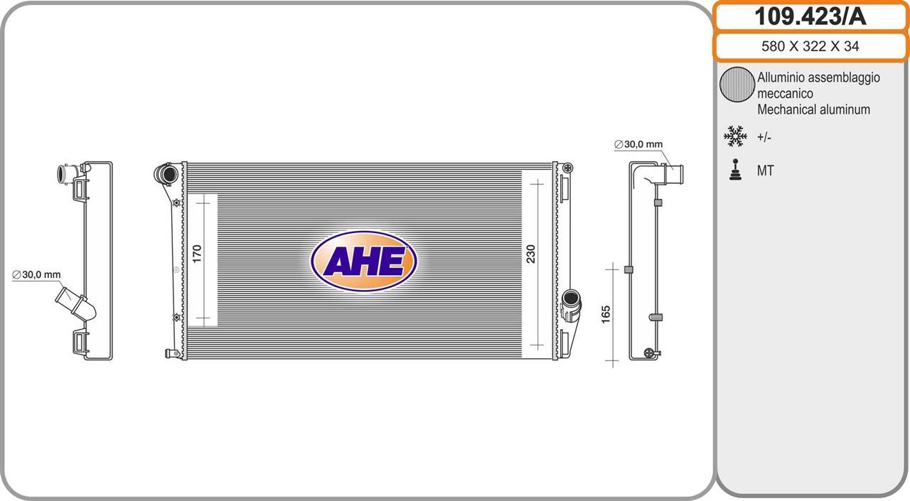 AHE 109.423/A Radiator, engine cooling 109423A