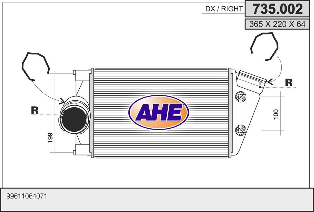 AHE 735.002 Intercooler, charger 735002