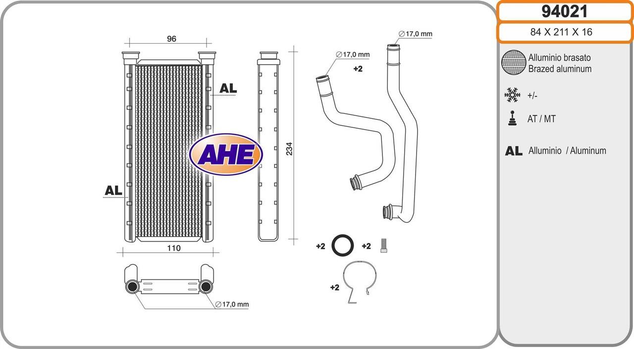 AHE 94021 Heat Exchanger, interior heating 94021