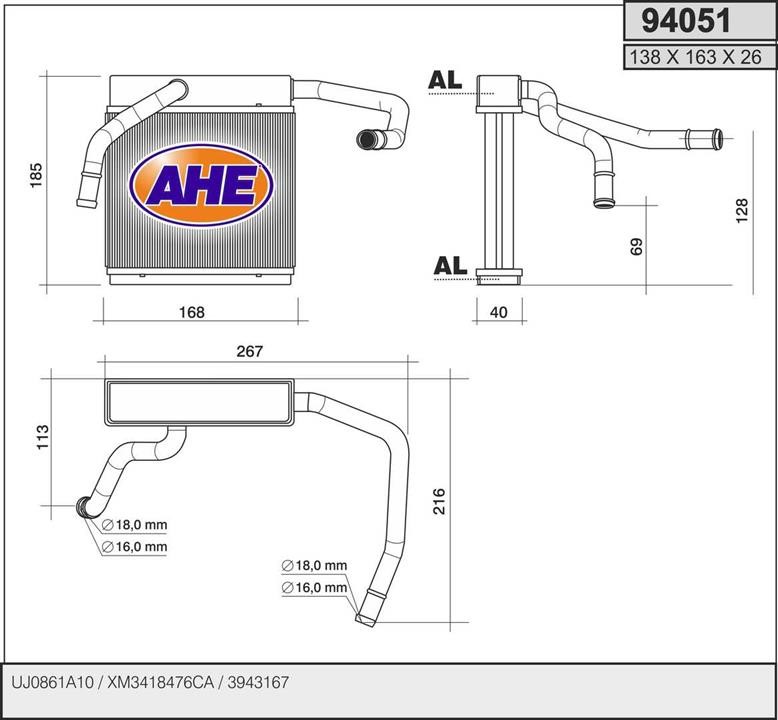 AHE 94051 Heat exchanger, interior heating 94051
