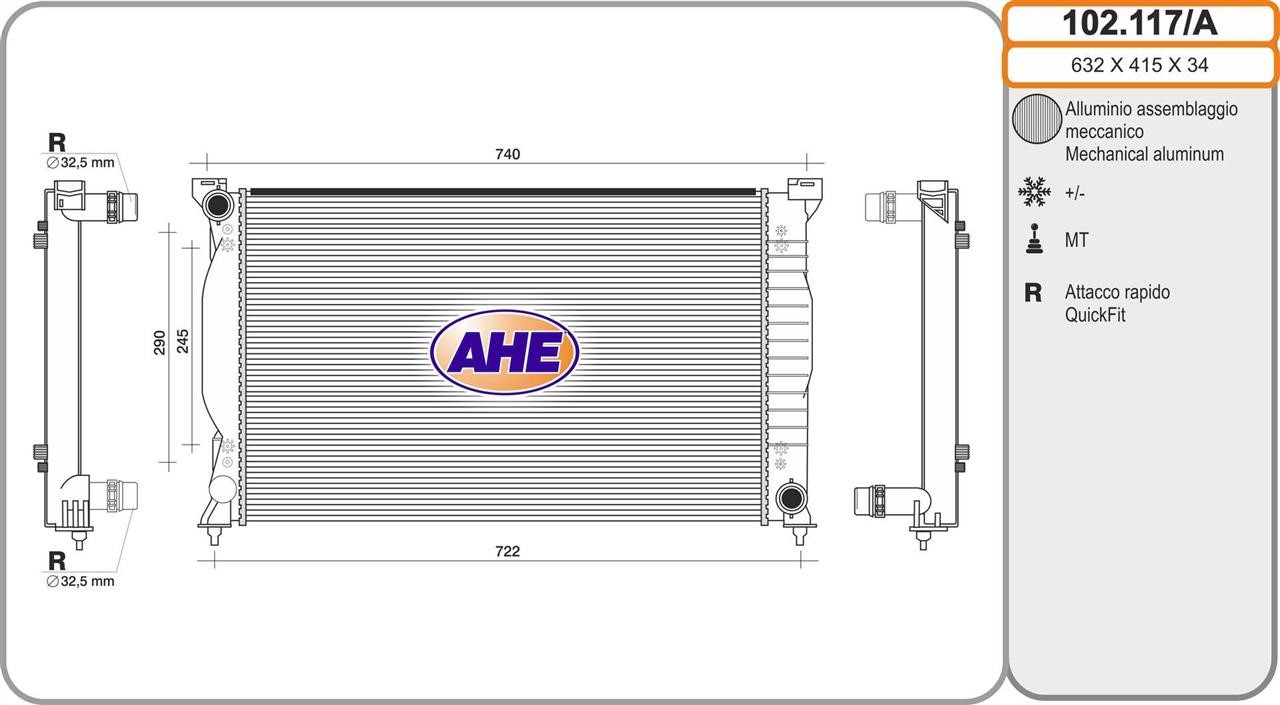 AHE 102.117/A Radiator, engine cooling 102117A