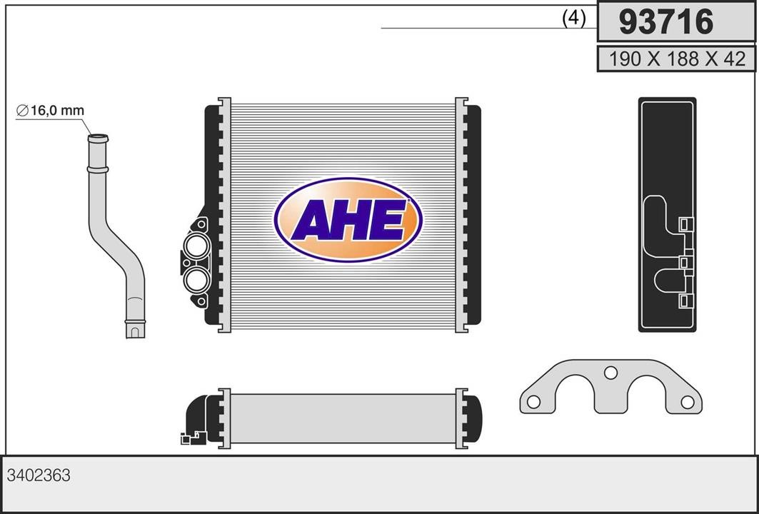 AHE 93716 Heat Exchanger, interior heating 93716