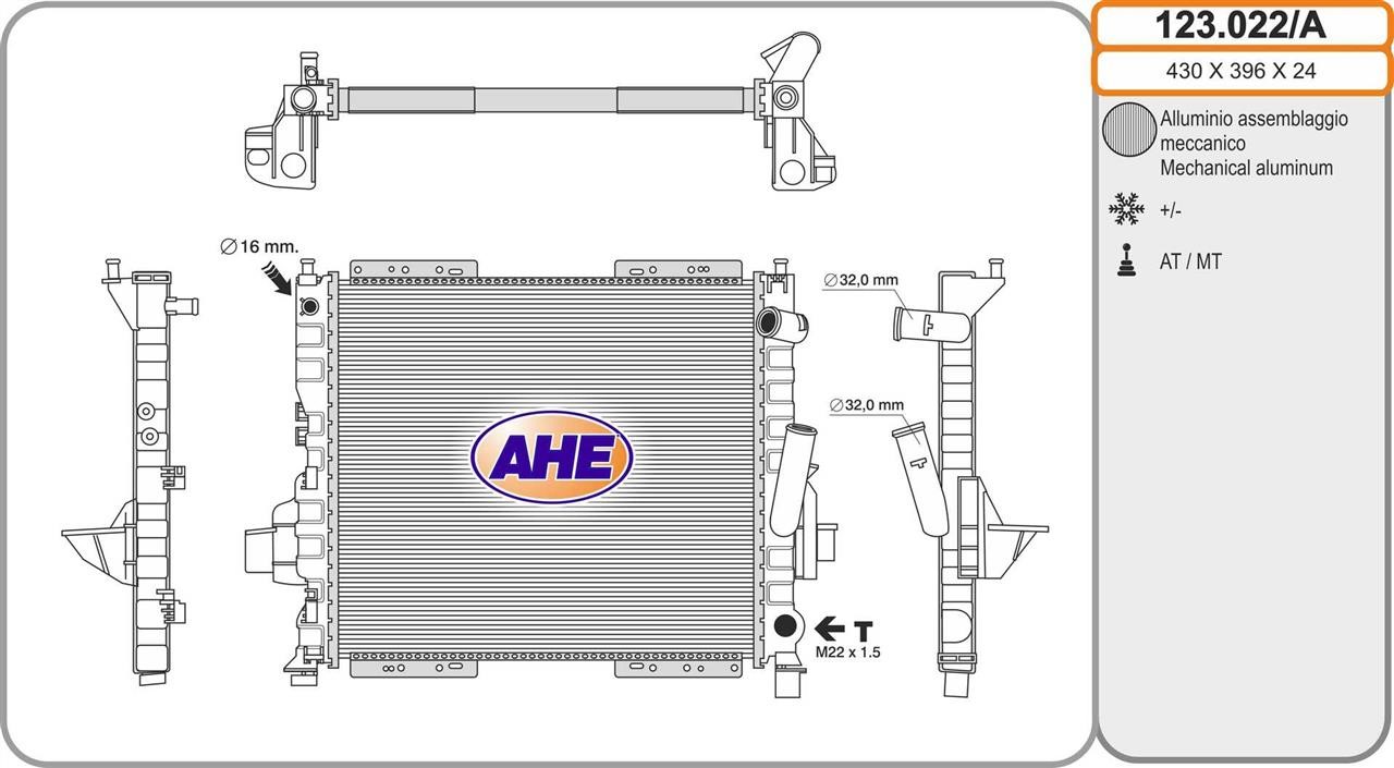 AHE 123.022/A Radiator, engine cooling 123022A