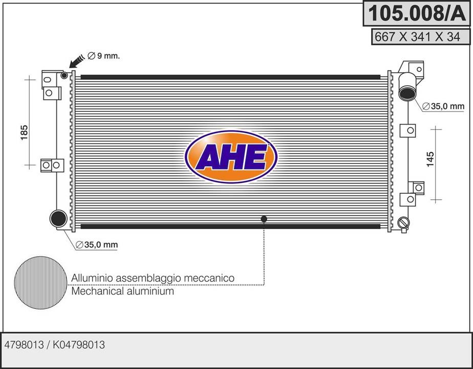 AHE 105.008/A Radiator, engine cooling 105008A