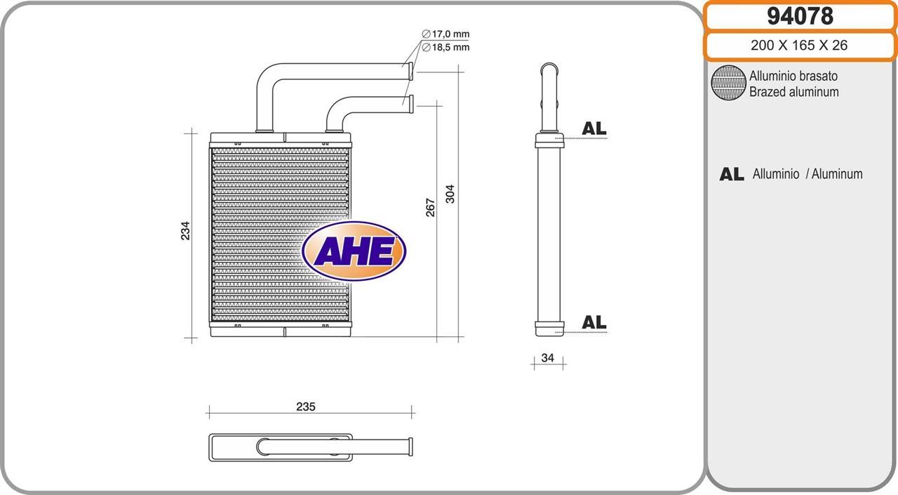 AHE 94078 Heat exchanger, interior heating 94078