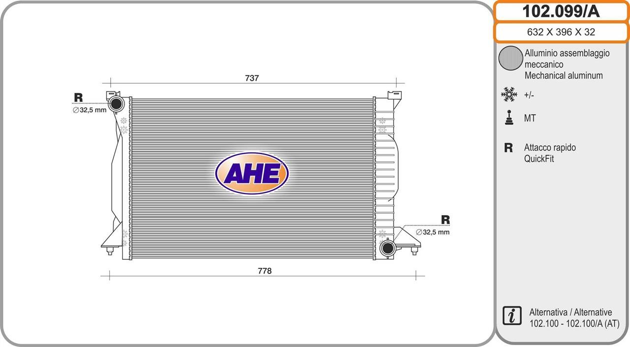 AHE 102.099/A Radiator, engine cooling 102099A