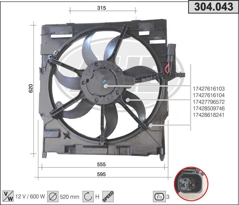 AHE 304.043 Hub, engine cooling fan wheel 304043