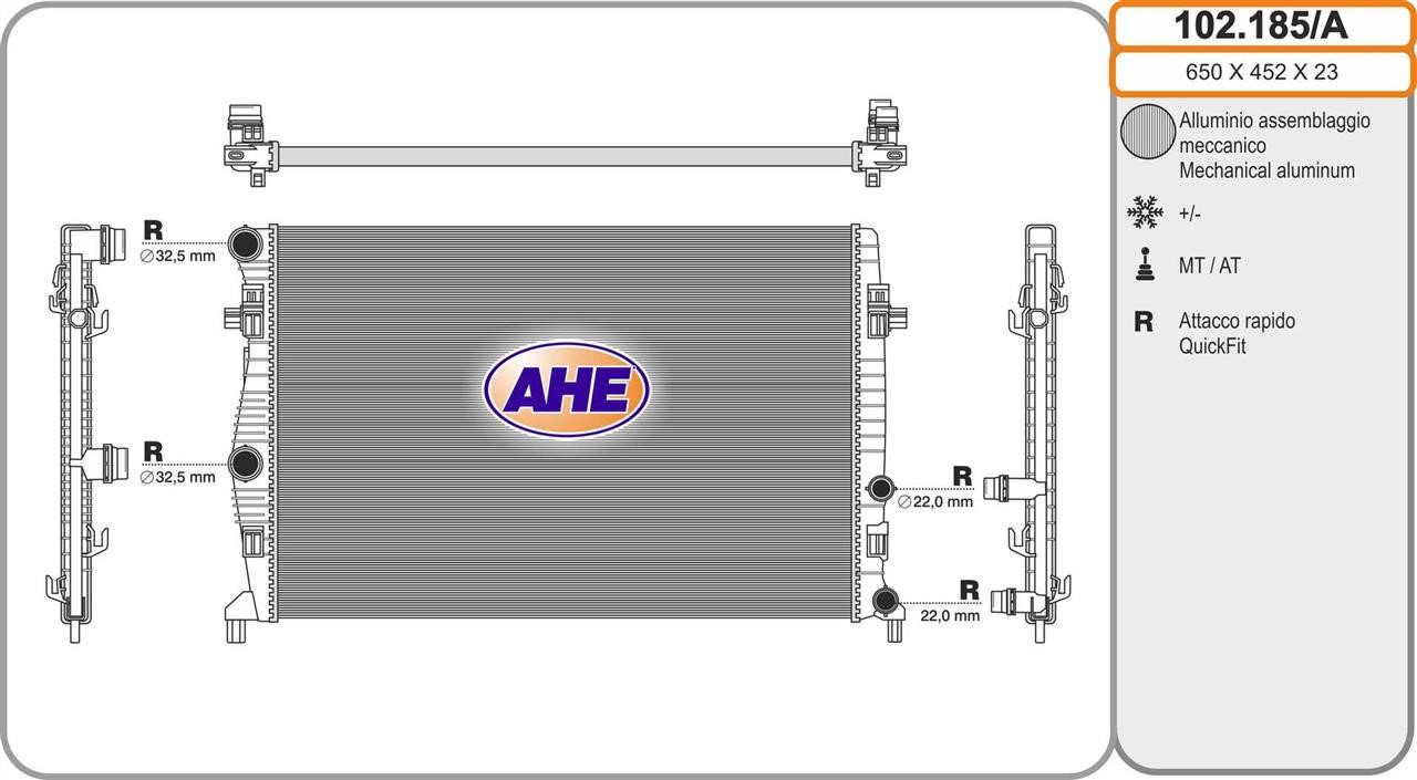 AHE 102.185/A Radiator, engine cooling 102185A