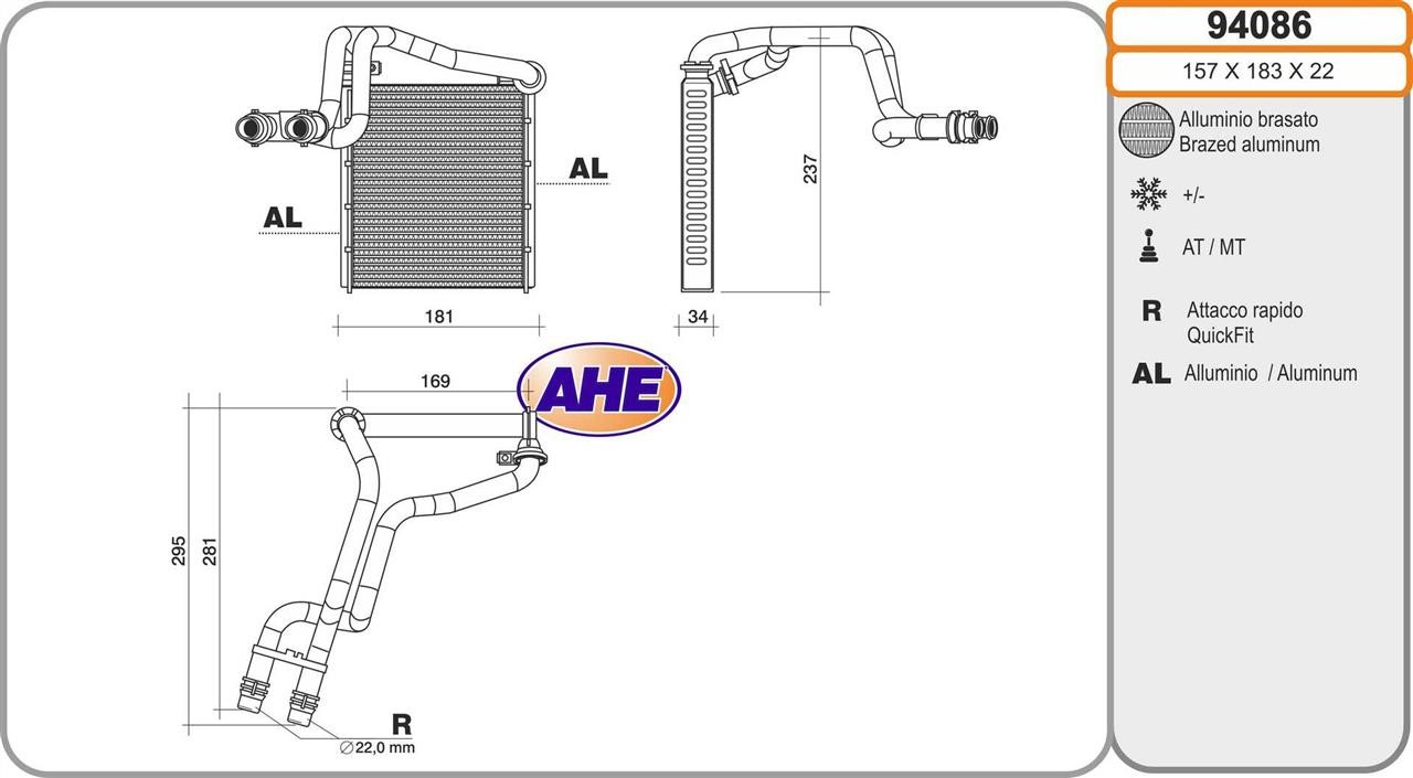 AHE 94086 Heat exchanger, interior heating 94086