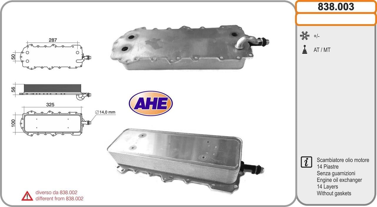 AHE 838.003 Oil Cooler, engine oil 838003