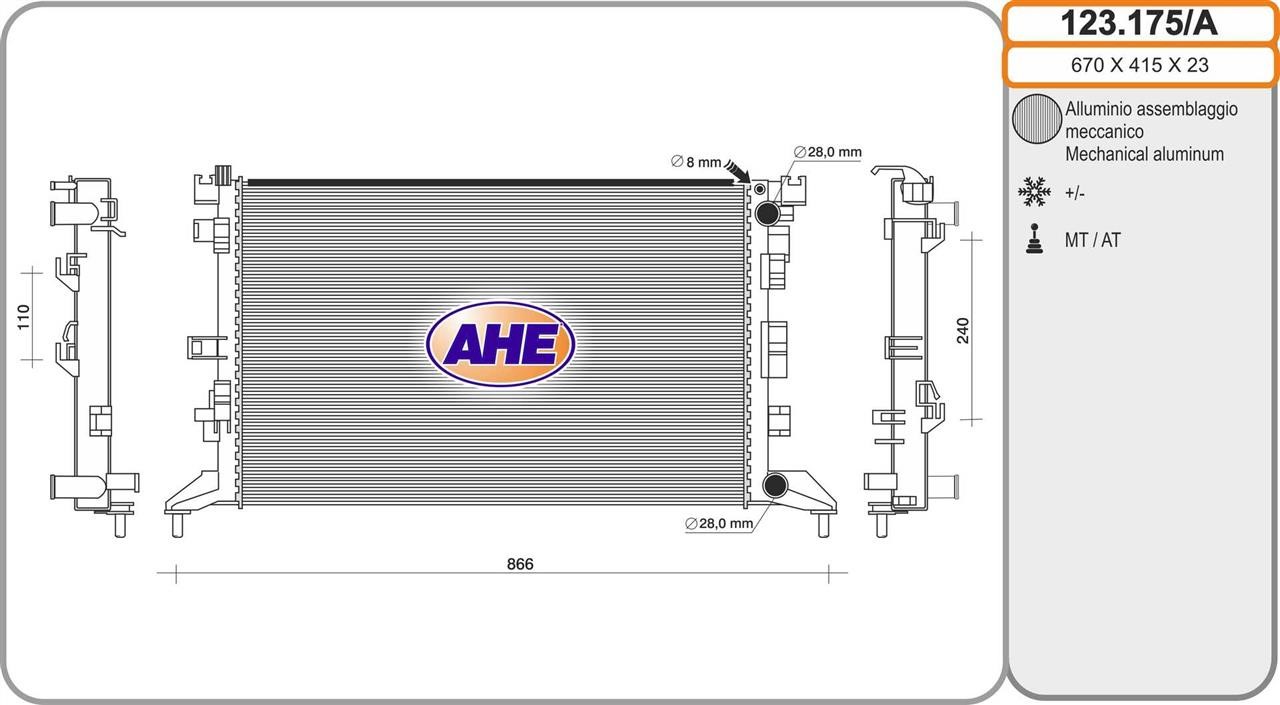 AHE 123.175/A Radiator, engine cooling 123175A