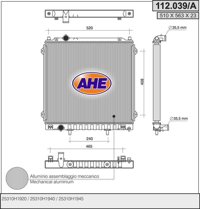 AHE 112.039/A Radiator, engine cooling 112039A