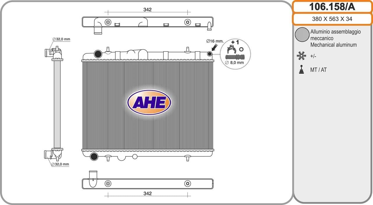 AHE 106.158/A Radiator, engine cooling 106158A