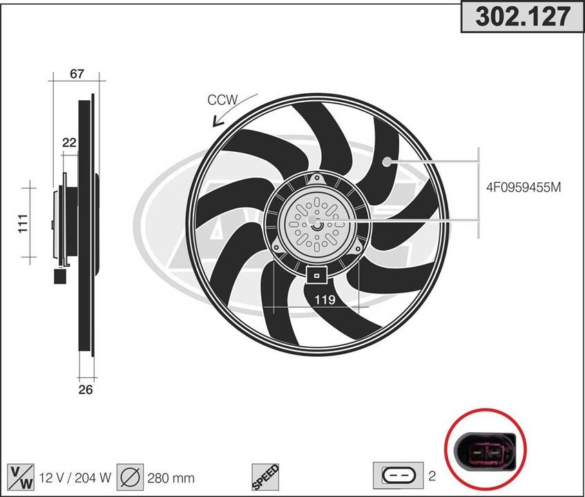 AHE 302.127 Fan, radiator 302127