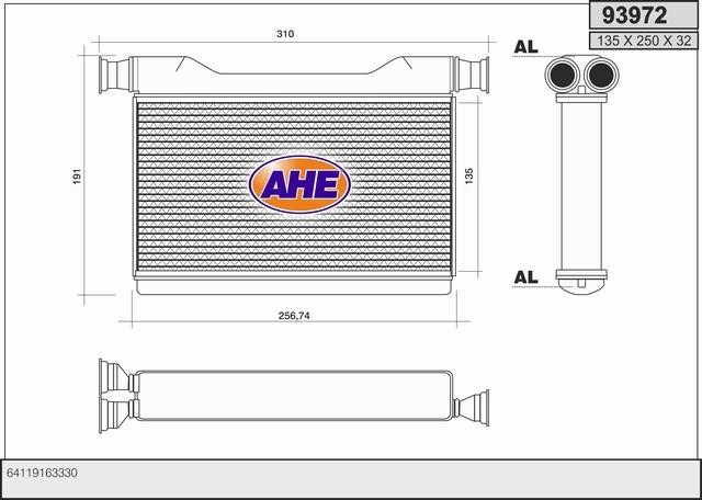 AHE 93972 Heat exchanger, interior heating 93972