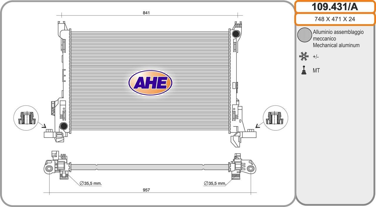 AHE 109.431/A Radiator, engine cooling 109431A