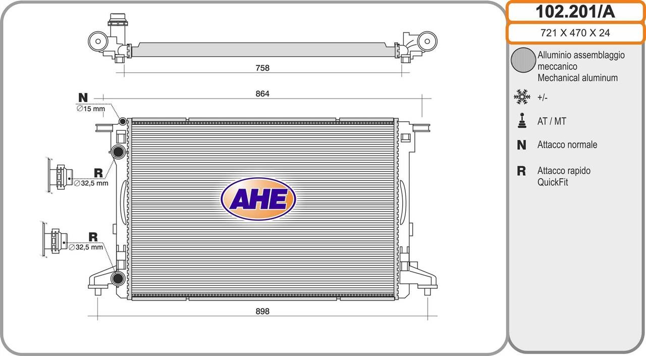 AHE 102.201/A Radiator, engine cooling 102201A