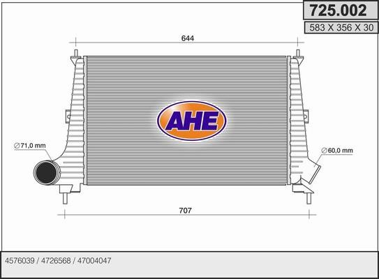 AHE 725.002 Intercooler, charger 725002